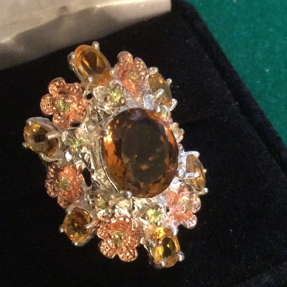 Genuine Cognac Quartz, Citrine & Peridot Ring - Picture 9 of 10